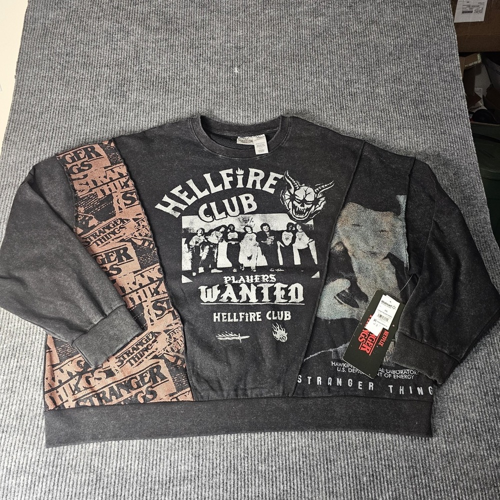 Stranger Things Sweatshirt Mens 3XL Black Hellfire Club Players Wanted Fleece